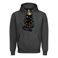 Charcoal Heather christmas cat with lights Zipper Hoodie - MaliasSmallBusiness