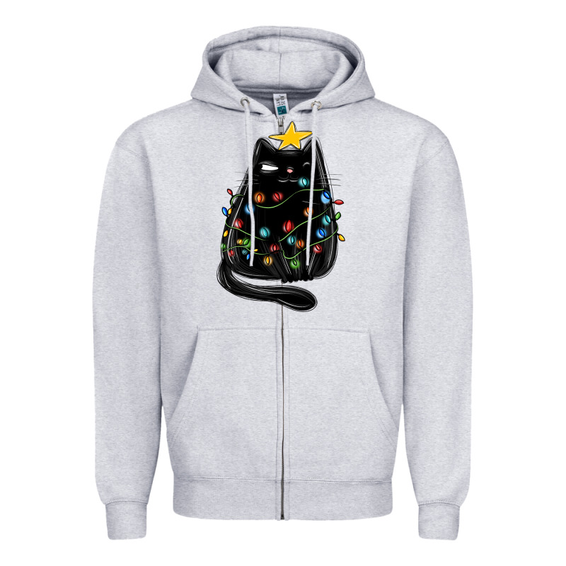 Christmas Cat With Lights Zipper Hoodie by MaliasSmallBusiness | Teevron