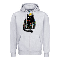Heather Grey christmas cat with lights Zipper Hoodie - MaliasSmallBusiness
