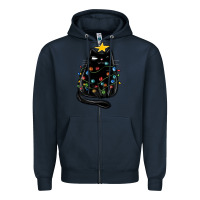 Navy christmas cat with lights Zipper Hoodie - MaliasSmallBusiness