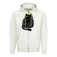 Oatmeal Heather christmas cat with lights Zipper Hoodie - MaliasSmallBusiness
