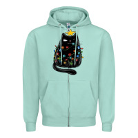 Seafoam christmas cat with lights Zipper Hoodie - MaliasSmallBusiness