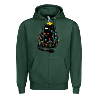 Sports Green christmas cat with lights Zipper Hoodie - MaliasSmallBusiness