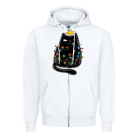 White christmas cat with lights Zipper Hoodie - MaliasSmallBusiness