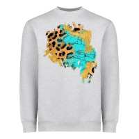 Heather Grey glitter leopard turquoise patch Heavyweight Sweatshirt - AdoDesignShop