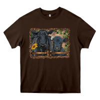 Chocolate Brown western black angus cattle and calf with leopard Heavy Core Tee - RanaPortraitStore