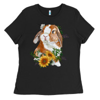 Black Bunny With Sunflowers Ladies Tee - RanaPortraitStore