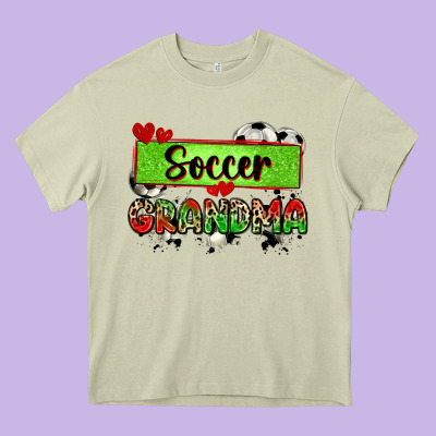 Soccer Grandma With Leopard Heavy Core Tee Designed By Zillion Design Studio