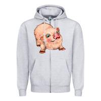 Heather Grey pig Zipper Hoodie - MaliasSmallBusiness