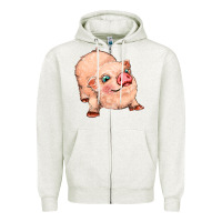 Oatmeal Heather pig Zipper Hoodie - MaliasSmallBusiness