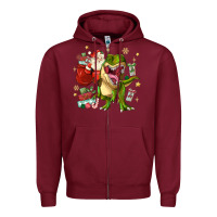 Burgundy Christmas dinosaur Zipper Hoodie - MaliasSmallBusiness