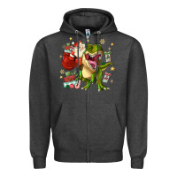 Charcoal Heather Christmas dinosaur Zipper Hoodie - MaliasSmallBusiness