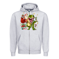 Heather Grey Christmas dinosaur Zipper Hoodie - MaliasSmallBusiness