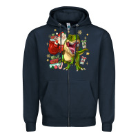 Navy Christmas dinosaur Zipper Hoodie - MaliasSmallBusiness