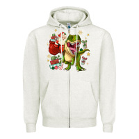 Oatmeal Heather Christmas dinosaur Zipper Hoodie - MaliasSmallBusiness