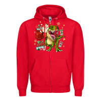Red Christmas dinosaur Zipper Hoodie - MaliasSmallBusiness