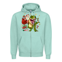 Seafoam Christmas dinosaur Zipper Hoodie - MaliasSmallBusiness