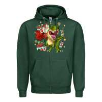 Sports Green Christmas dinosaur Zipper Hoodie - MaliasSmallBusiness