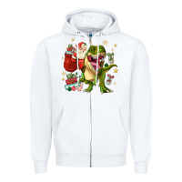 White Christmas dinosaur Zipper Hoodie - MaliasSmallBusiness