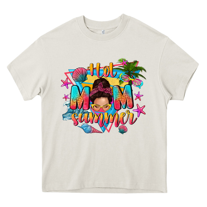 Hot Mom Summer With Messy Bun Heavy Core Tee by texasbilliewilder | Teevron