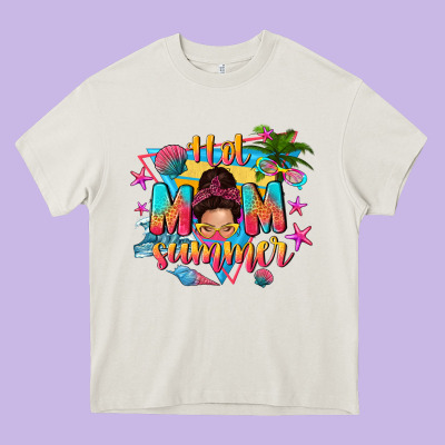 Hot Mom Summer With Messy Bun Heavy Core Tee Designed By Texasbilliewilder