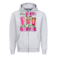 Heather Grey dear santa just bring coffee Zipper Hoodie - MaliasSmallBusiness
