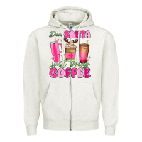 Oatmeal Heather dear santa just bring coffee Zipper Hoodie - MaliasSmallBusiness