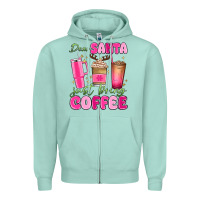Seafoam dear santa just bring coffee Zipper Hoodie - MaliasSmallBusiness