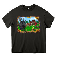 Asphalt western barnyard black angus cattle longhorn rooster and chicks Heavy Core Tee - RanaPortraitStore