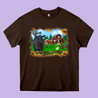Western Barnyard Black Angus Cattle Longhorn Rooster And Chicks Heavy Core Tee Designed By Ranaportraitstore