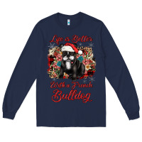 Navy christmas life is better with a french bulldog Long Sleeve Tee - JahusDesignShop