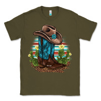 Army Green western boots and hat cactus leopard serape pattern Classic Tee - BarkalooDesign