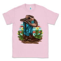 Bubblegum Pink western boots and hat cactus leopard serape pattern Classic Tee - BarkalooDesign