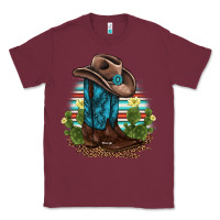 Burgundy western boots and hat cactus leopard serape pattern Classic Tee - BarkalooDesign