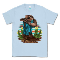 Dusty Blue western boots and hat cactus leopard serape pattern Classic Tee - BarkalooDesign