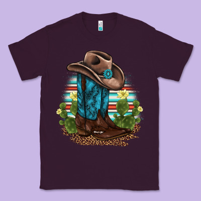 Western Boots And Hat Cactus Leopard Serape Pattern Classic Tee Designed By Barkaloodesign