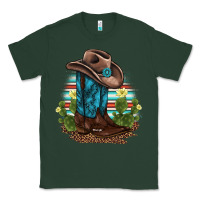 Sports Green western boots and hat cactus leopard serape pattern Classic Tee - BarkalooDesign