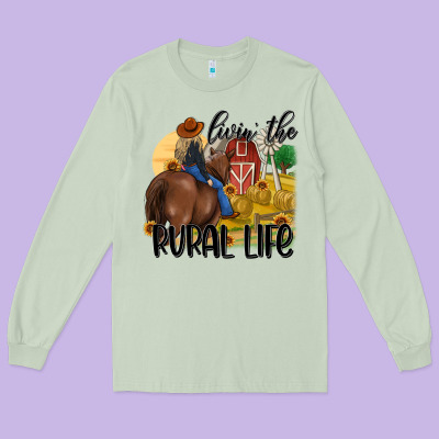 Livin The Rural Life Long Sleeve Tee Designed By Maliassmallbusiness