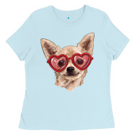 Baby Blue Chihuahua dog with love glasses Ladies Tee - RanaPortraitStore