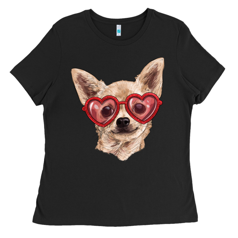 Chihuahua Dog With Love Glasses Ladies Tee by RanaPortraitStore | Teevron
