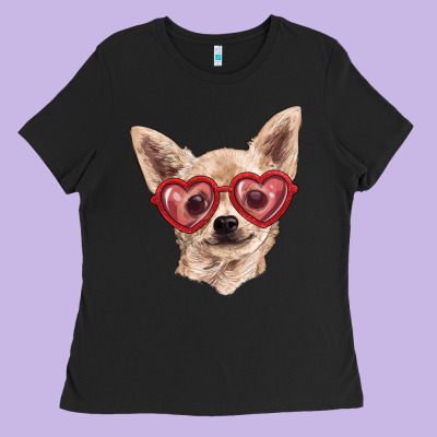 Ladies Tee Chihuahua dog with love glasses