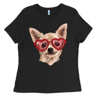 Black Chihuahua dog with love glasses Ladies Tee - RanaPortraitStore