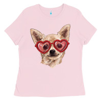 Bubblegum Pink Chihuahua dog with love glasses Ladies Tee - RanaPortraitStore