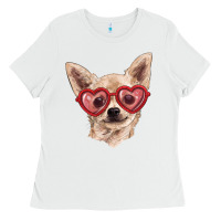 White Chihuahua dog with love glasses Ladies Tee - RanaPortraitStore
