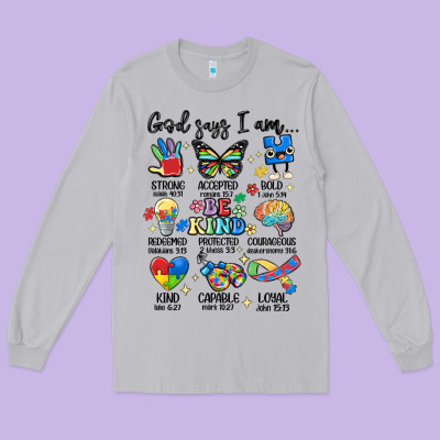 God Says  Am Autism Long Sleeve Tee Designed By Maliassmallbusiness