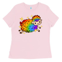 Bubblegum Pink rainbow sheep with star Ladies Tee - texasbilliewilder
