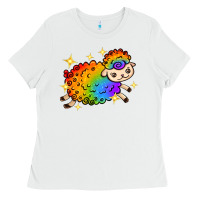 White rainbow sheep with star Ladies Tee - texasbilliewilder