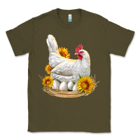 Army Green Perched Chicken With Sunflowers Classic Tee - LillyAllenDesigns