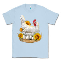 Dusty Blue Perched Chicken With Sunflowers Classic Tee - LillyAllenDesigns