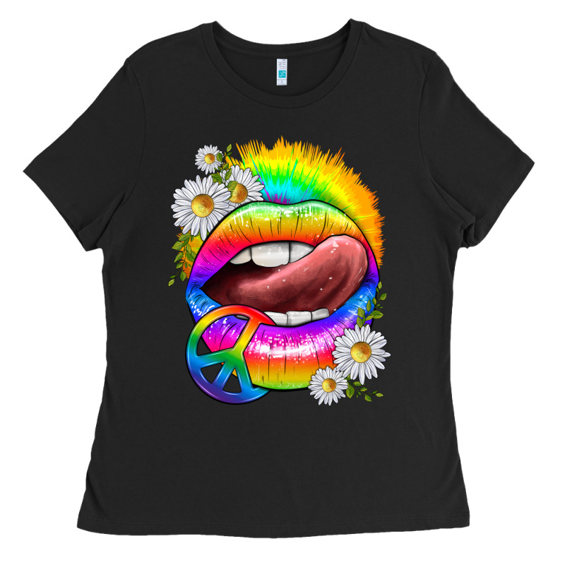 Rainbow Lips With Daisies Ladies Tee by texasbilliewilder | Teevron